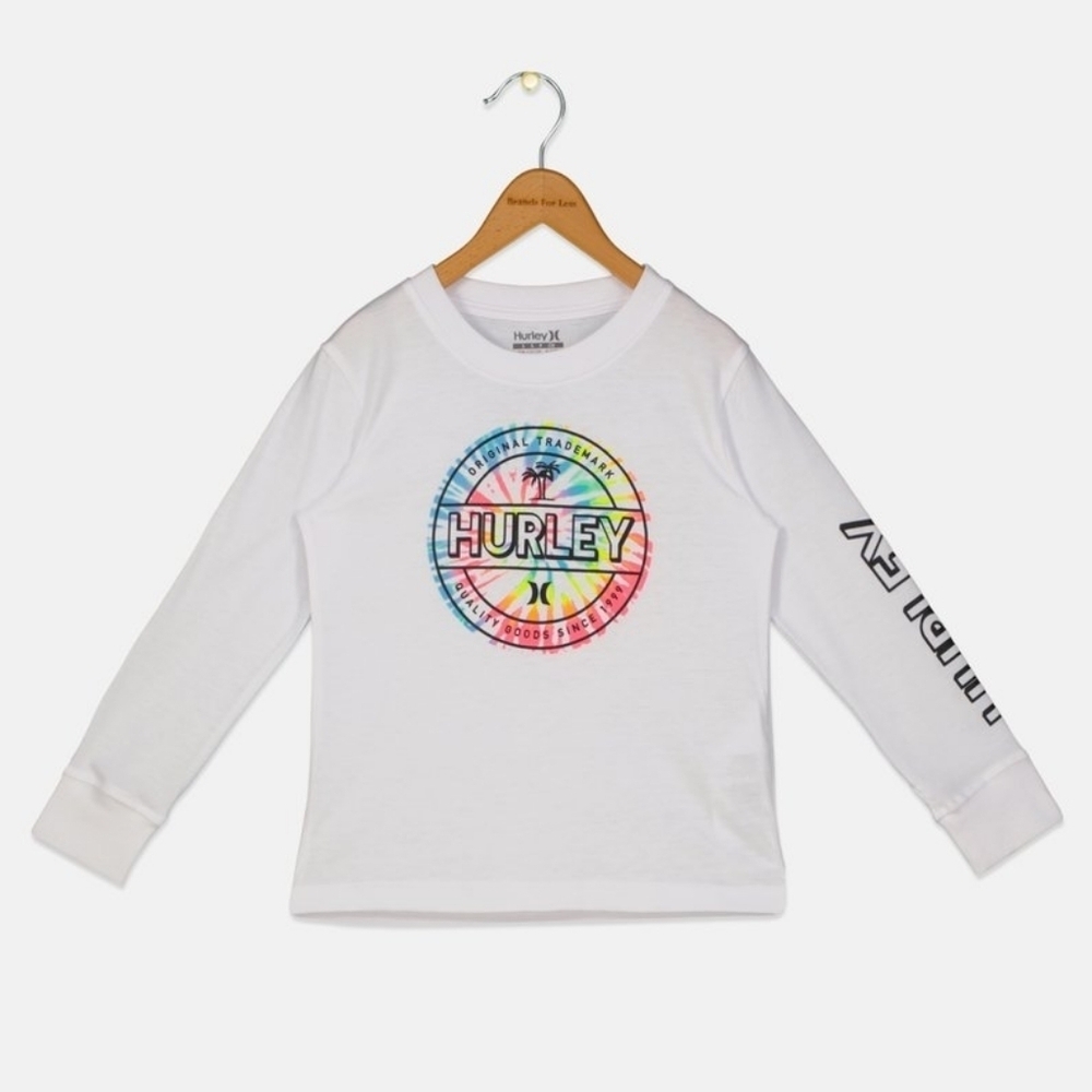 Hurley Kids' Boy Crew Neck White Long Sleeve Graphic Print T-Shirts Size 7